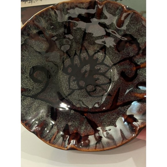 Savoy Ambiance Collection Retired Blue Soup Bowl Speckled Scalloped Lotus Flower - Picture 5 of 7
